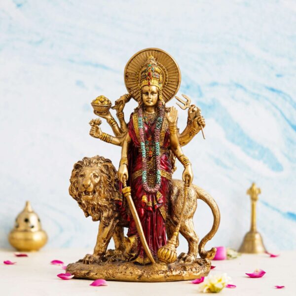 Beautiful Maa Durga Sherawali MATA Metal with Crystal Diamond Studded God Idol Showpiece for Pooja