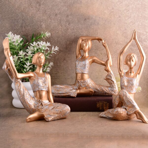 Suitable for home decor Yoga Posture Lady Statue Idol for Home Yoga Statue three pair admirable piece of gift (golden) - Image 2