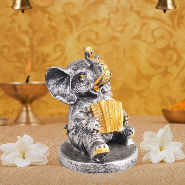 Resin Elephant Playing Musical Instrument Showpiece For Home Dcor Living Room Bedroom Table Top