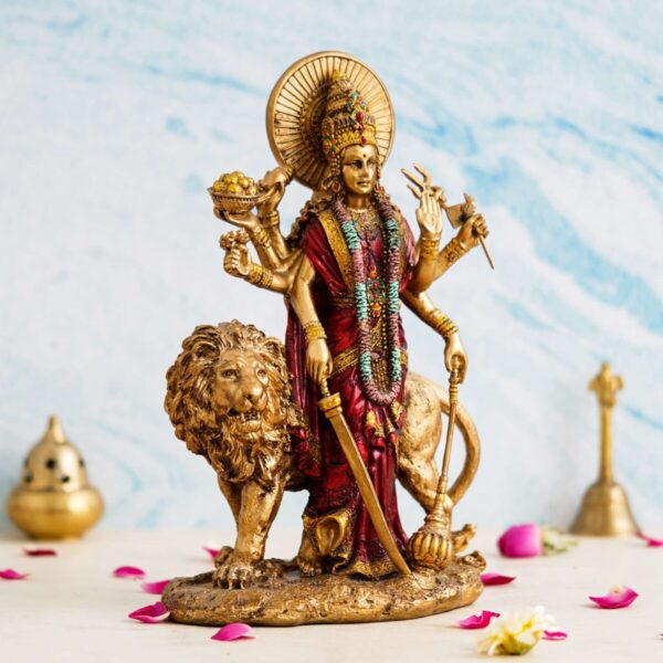 Beautiful Maa Durga Sherawali MATA Metal with Crystal Diamond Studded God Idol Showpiece for Pooja - Image 2