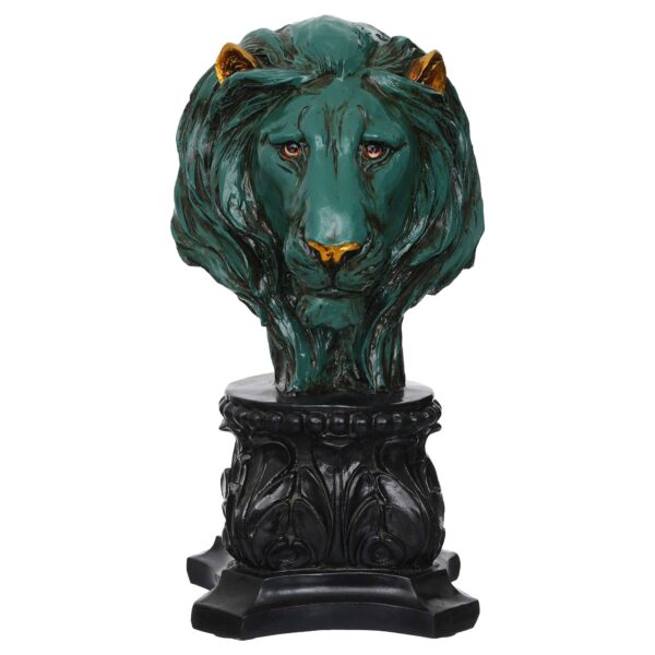 Handmade Lion Head Statue Stone Finish Animal Figurines Gifts Antique Design for Home Decoration (green) - Image 4