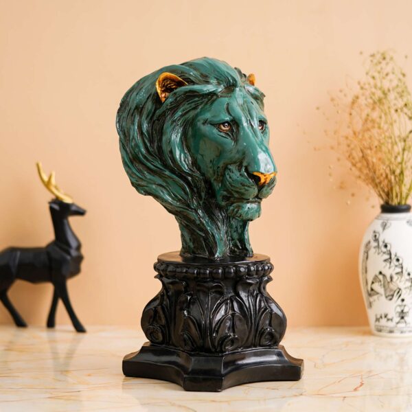 Handmade Lion Head Statue Stone Finish Animal Figurines Gifts Antique Design for Home Decoration (green) - Image 2