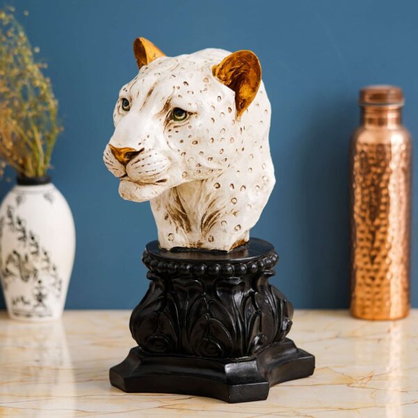 Handmade Lioness Head Statue Stone Finish Animal Figurines Gifts Antique Design for Home Decoration(White)