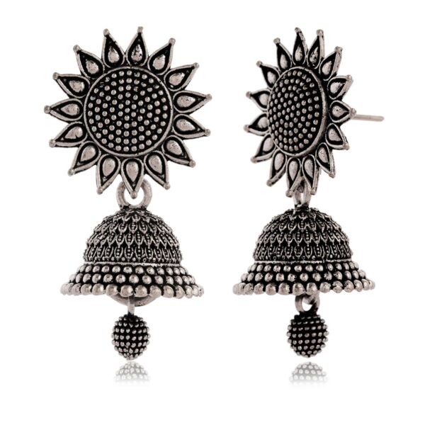 Earrings for Women Traditional Silver AZ838-OXidised Jhumka Set | German Silver Chand Baliyan & Jhumkas Earrings | Birthday & Anniversary Gift - Image 4